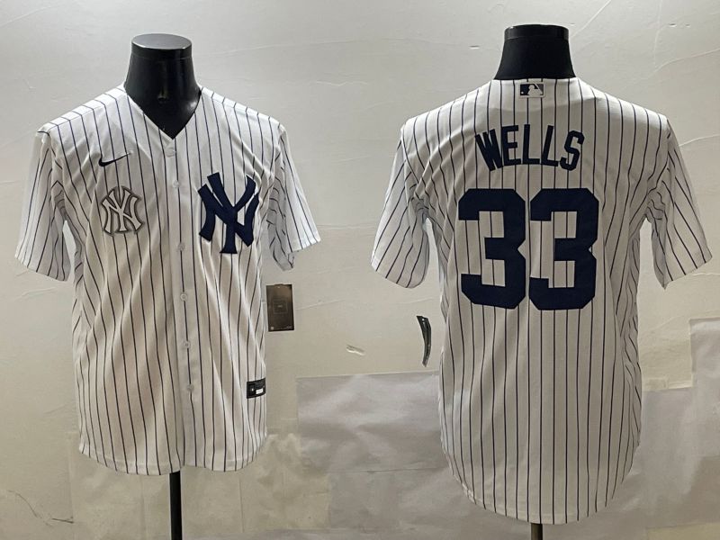 Men New York Yankees #33 Wells White Stripe Game 2025 Nike MLB Jersey style 9